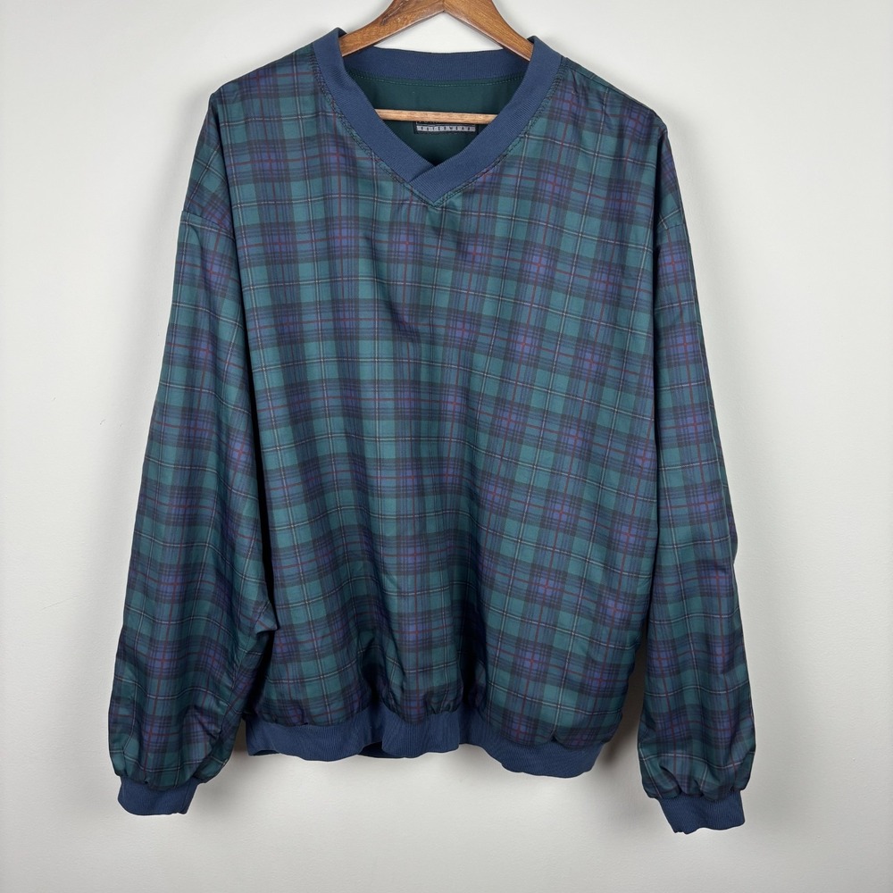 Forresters Windbreaker Jacket Mens XXL Green Plaid Golf Pullover Reversible